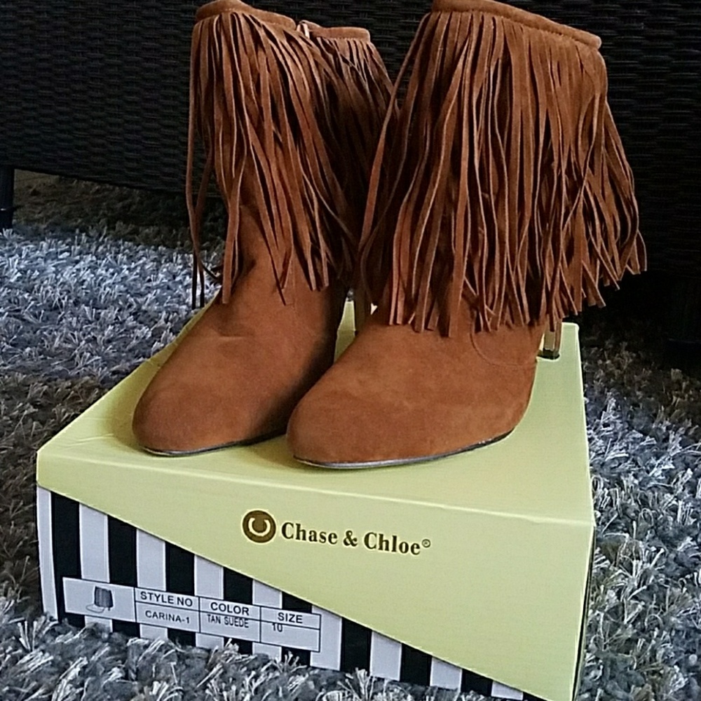 Chase & Chloe Fringe Stiletto Ankle Boots